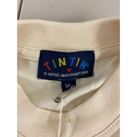 The Adventures Of Tintin Vintage Movie T-Shirt Short Sleeve Size 12 Cream NWT - Picture 3 of 9